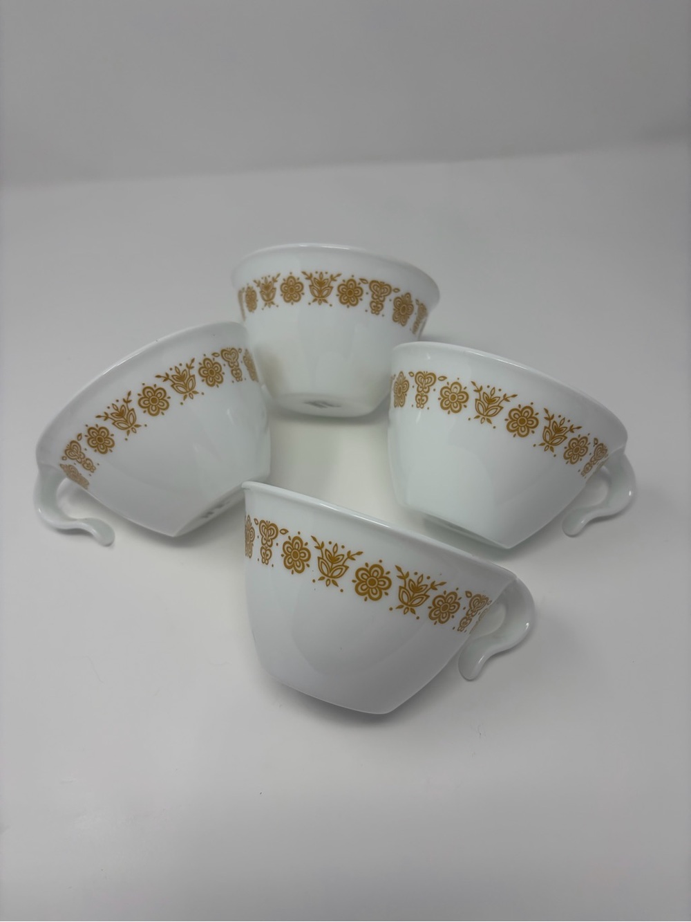 Vintage Corelle White Butterfly Gold Floral Trim Tea Cups - Set of 4